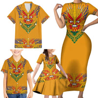 Haiti Flag Traditional Dashiki Family Matching Short Sleeve Bodycon Dress and Hawaiian Shirt Yellow Color - Polynesian Pride