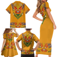Haiti Flag Traditional Dashiki Family Matching Short Sleeve Bodycon Dress and Hawaiian Shirt Yellow Color - Polynesian Pride