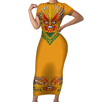 Haiti Flag Traditional Dashiki Family Matching Short Sleeve Bodycon Dress and Hawaiian Shirt Yellow Color - Polynesian Pride