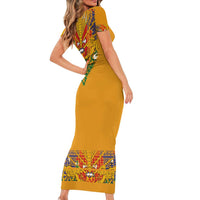 Haiti Flag Traditional Dashiki Family Matching Short Sleeve Bodycon Dress and Hawaiian Shirt Yellow Color - Polynesian Pride