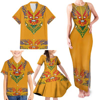 Haiti Flag Traditional Dashiki Family Matching Tank Maxi Dress and Hawaiian Shirt Yellow Color - Polynesian Pride