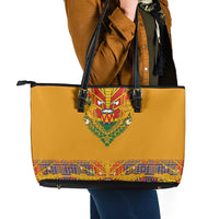 Haiti Flag Traditional Dashiki Leather Tote Bag Yellow Color - Polynesian Pride