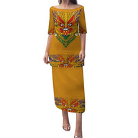 Haiti Flag Traditional Dashiki Puletasi Yellow Color - Polynesian Pride