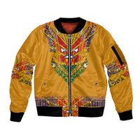 Haiti Flag Traditional Dashiki Sleeve Zip Bomber Jacket Yellow Color - Polynesian Pride