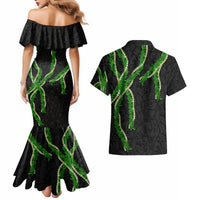 Hawaii Maile Lei Couples Matching Mermaid Dress and Hawaiian Shirt Aloha Black Color