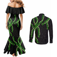 Hawaii Maile Lei Couples Matching Mermaid Dress and Long Sleeve Button Shirt Aloha Black Color LT03 - Polynesian Pride