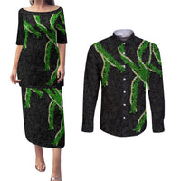 Hawaii Maile Lei Couples Matching Puletasi and Long Sleeve Button Shirt Aloha Black Color LT03 Black - Polynesian Pride