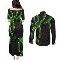 Hawaii Maile Lei Couples Matching Puletasi and Long Sleeve Button Shirt Aloha Black Color LT03 - Polynesian Pride