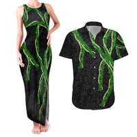 Hawaii Maile Lei Couples Matching Tank Maxi Dress and Hawaiian Shirt Aloha Black Color
