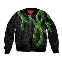 Hawaii Maile Lei Sleeve Zip Bomber Jacket Aloha Black Color