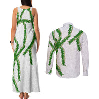 Hawaii Maile Lei Couples Matching Tank Maxi Dress and Long Sleeve Button Shirt Aloha White Color