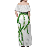 Hawaii Maile Lei Off Shoulder Maxi Dress Aloha White Color