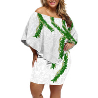 Hawaii Maile Lei Off Shoulder Short Dress Aloha White Color LT03 Women White - Polynesian Pride