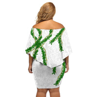 Hawaii Maile Lei Off Shoulder Short Dress Aloha White Color LT03 - Polynesian Pride