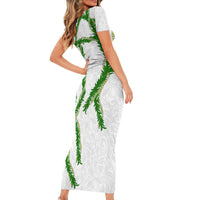 Hawaii Maile Lei Short Sleeve Bodycon Dress Aloha White Color