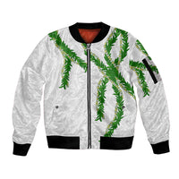 Hawaii Maile Lei Sleeve Zip Bomber Jacket Aloha White Color