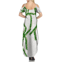 Hawaii Maile Lei Summer Maxi Dress Aloha White Color