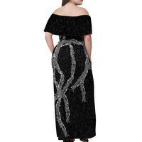 Hawaii Maile Lei Off Shoulder Maxi Dress Aloha Grayscale Color