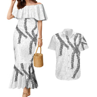 Hawaii Maile Lei Couples Matching Mermaid Dress and Hawaiian Shirt Aloha The Grey Color LT03 Grey - Polynesian Pride