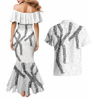 Hawaii Maile Lei Couples Matching Mermaid Dress and Hawaiian Shirt Aloha The Grey Color LT03 - Polynesian Pride