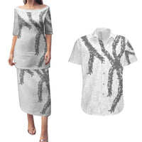 Hawaii Maile Lei Couples Matching Puletasi and Hawaiian Shirt Aloha The Grey Color