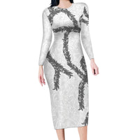 Hawaii Maile Lei Family Matching Long Sleeve Bodycon Dress and Hawaiian Shirt Aloha The Grey Color