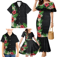 Hawaii Tropical Flowers and Leaves Family Matching Mermaid Dress and Hawaiian Shirt Tapa Pattern Colorful Mode
