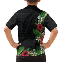 Hawaii Tropical Flowers and Leaves Family Matching Off The Shoulder Long Sleeve Dress and Hawaiian Shirt Tapa Pattern Colorful Mode