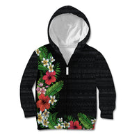 Hawaii Tropical Flowers and Leaves Kid Hoodie Tapa Pattern Colorful Mode LT03 Zip Hoodie Black - Polynesian Pride