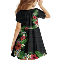 Hawaii Tropical Flowers and Leaves Kid Short Sleeve Dress Tapa Pattern Colorful Mode