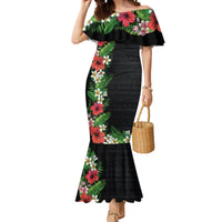 Hawaii Tropical Flowers and Leaves Mermaid Dress Tapa Pattern Colorful Mode LT03 Women Black - Polynesian Pride
