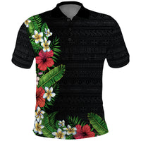 Hawaii Tropical Flowers and Leaves Polo Shirt - Tapa Pattern Colorful Mode LT03 Black - Polynesian Pride