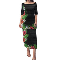 Hawaii Tropical Flowers and Leaves Puletasi Tapa Pattern Colorful Mode LT03 Long Dress Black - Polynesian Pride