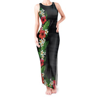 Hawaii Tropical Flowers and Leaves Tank Maxi Dress Tapa Pattern Colorful Mode LT03 Women Black - Polynesian Pride