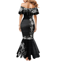 Hawaii Tropical Flowers and Leaves Mermaid Dress Tapa Pattern Grayscale Mode LT03 - Polynesian Pride