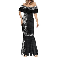 Hawaii Tropical Flowers and Leaves Mermaid Dress Tapa Pattern Grayscale Mode LT03 - Polynesian Pride