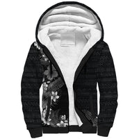 Hawaii Tropical Flowers and Leaves Sherpa Hoodie Tapa Pattern Grayscale Mode LT03 Unisex Grayscale - Polynesian Pride