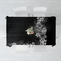 Hawaii Tropical Flowers and Leaves Tablecloth Tapa Pattern Grayscale Mode