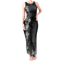 Hawaii Tropical Flowers and Leaves Tank Maxi Dress Tapa Pattern Grayscale Mode LT03 Women Grayscale - Polynesian Pride