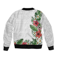 Hawaii Tropical Flowers and Leaves Bomber Jacket Tapa Pattern White Mode