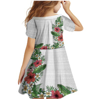 Hawaii Tropical Flowers and Leaves Family Matching Mermaid Dress and Hawaiian Shirt Tapa Pattern White Mode