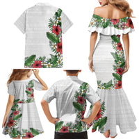 Hawaii Tropical Flowers and Leaves Family Matching Mermaid Dress and Hawaiian Shirt Tapa Pattern White Mode