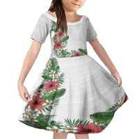 Hawaii Tropical Flowers and Leaves Family Matching Tank Maxi Dress and Hawaiian Shirt Tapa Pattern White Mode
