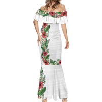 Hawaii Tropical Flowers and Leaves Mermaid Dress Tapa Pattern White Mode LT03 - Polynesian Pride