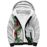 Hawaii Tropical Flowers and Leaves Sherpa Hoodie Tapa Pattern White Mode LT03 Unisex White - Polynesian Pride