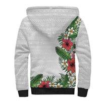Hawaii Tropical Flowers and Leaves Sherpa Hoodie Tapa Pattern White Mode LT03 - Polynesian Pride
