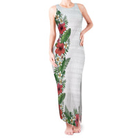 Hawaii Tropical Flowers and Leaves Tank Maxi Dress Tapa Pattern White Mode LT03 Women White - Polynesian Pride