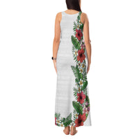 Hawaii Tropical Flowers and Leaves Tank Maxi Dress Tapa Pattern White Mode LT03 - Polynesian Pride