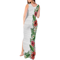 Hawaii Tropical Flowers and Leaves Tank Maxi Dress Tapa Pattern White Mode LT03 - Polynesian Pride