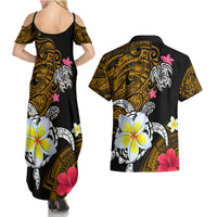 Hawaii Turtle and Tropical Flower Couples Matching Summer Maxi Dress and Hawaiian Shirt Polynesian Pattern LT03 - Polynesian Pride